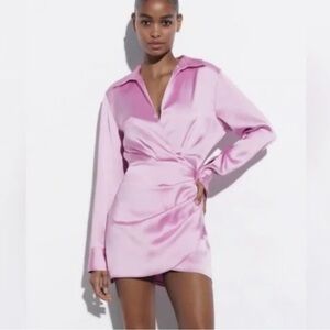 Zara Pink Satin Wrap Dress